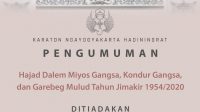 sekaten Pengumuman peniadaan gerebeg Maulud dari keraton Yogyakarta (dok. keraton yogyakarta)